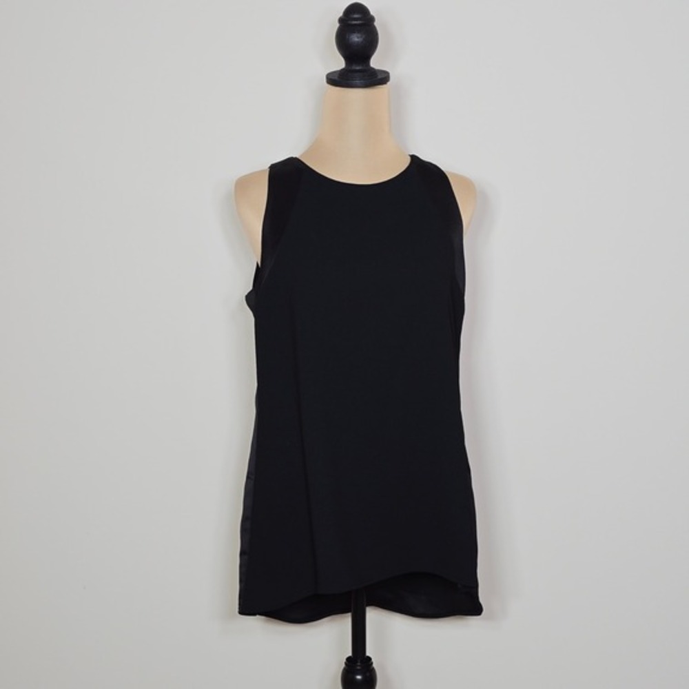 White House Black Market Black Silk Trim Sleeveless Alexis Tunic Top Size 4‎